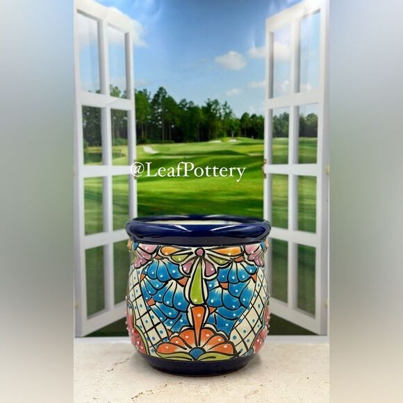 Vibrant Talavera Planter with Drainage Hole | Hand-Painted Mexican Ceramic Pot - Picture 4 of 13